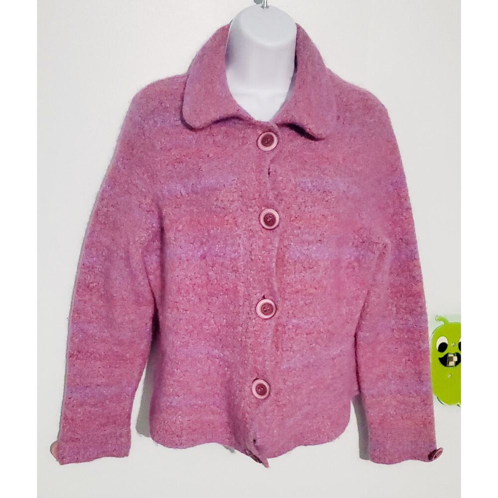 Parkhurst Womens Boho Pink Boucle Cardigan Sweater Size Medium Grannycore